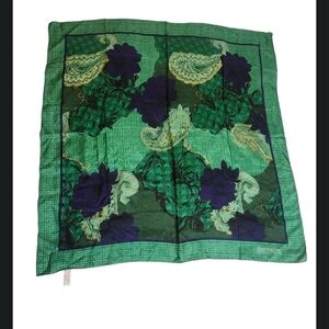 Dior Green and Purple Paisley Floral Silk Scarf